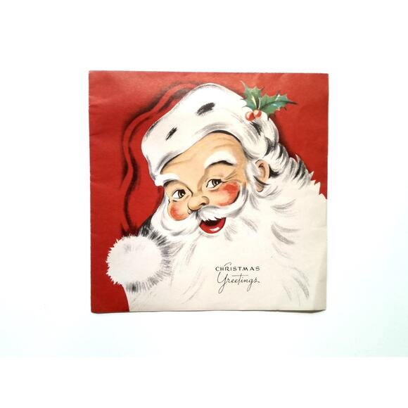 Vintage Christmas Greetings Jolly Santa Claus Greeting Card USA 1940's - 1950's - Picture 5 of 7